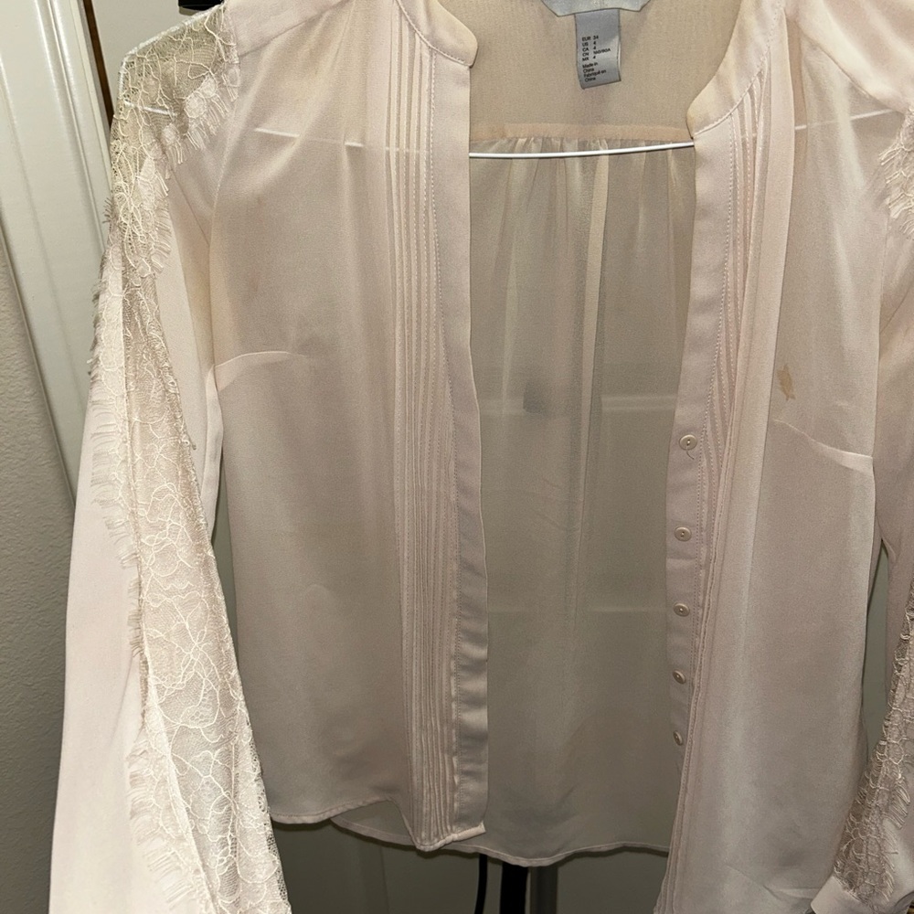 Elegant Sheer Blouse with Lace Sleeves